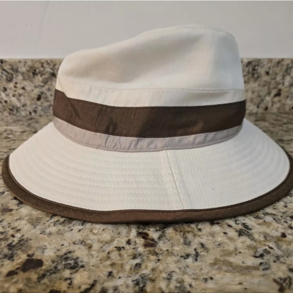 HERMES Bicolor hat bucket hat Fedora hat Silk/Linen Brown/Ivory Based - Picture 2 of 6